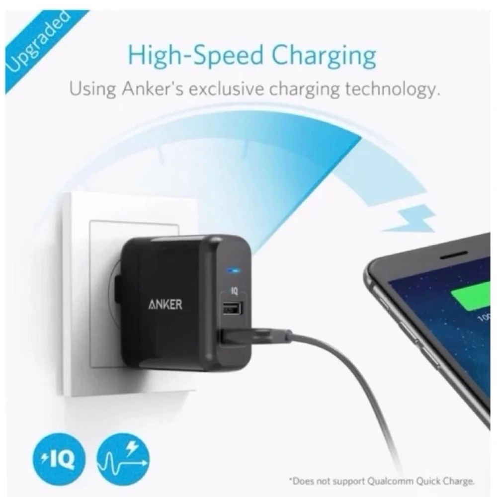 ANKER 24w Power Port 2 Charger (Black) (NWT)